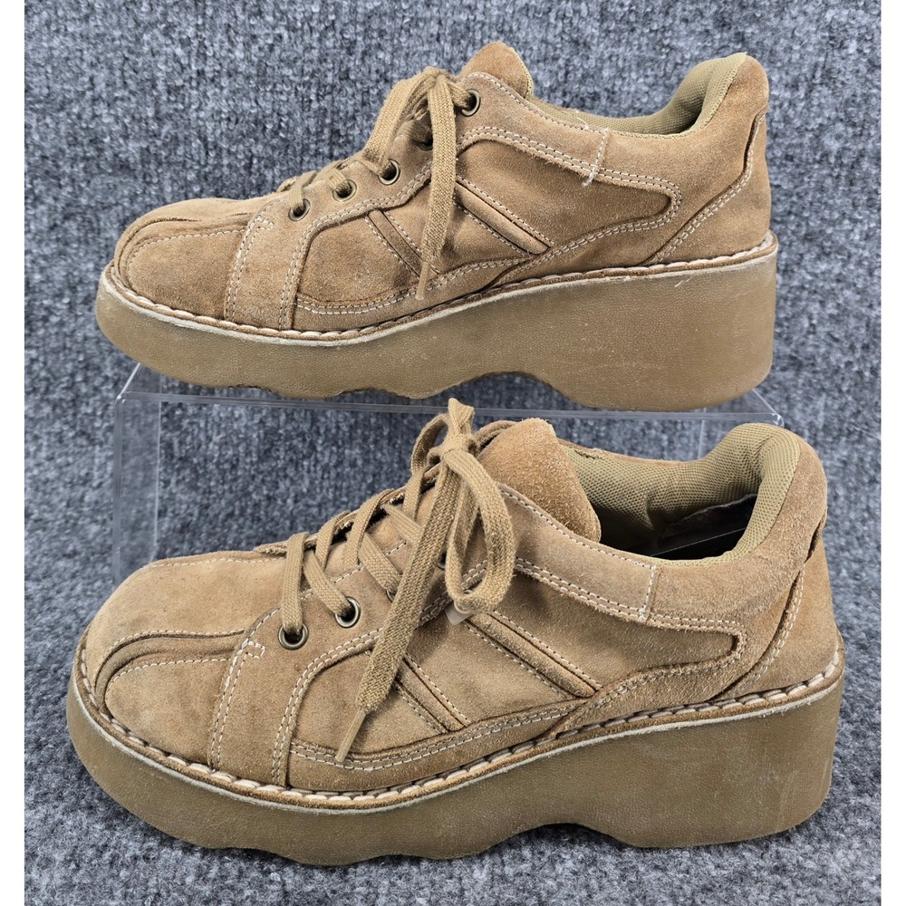 Vintage Report Nora Platform Sneakers Womens 8.5 Tan Suede Y2K Chunky Grunge